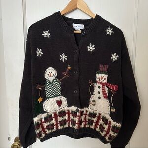 Croft&Barrow Navy Cardigan with Snowman Design